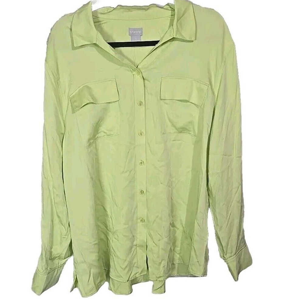 NWT Chico's Yellow Pockets Long Sleeve Casual Button Down Shirt Women Size 4 XXL